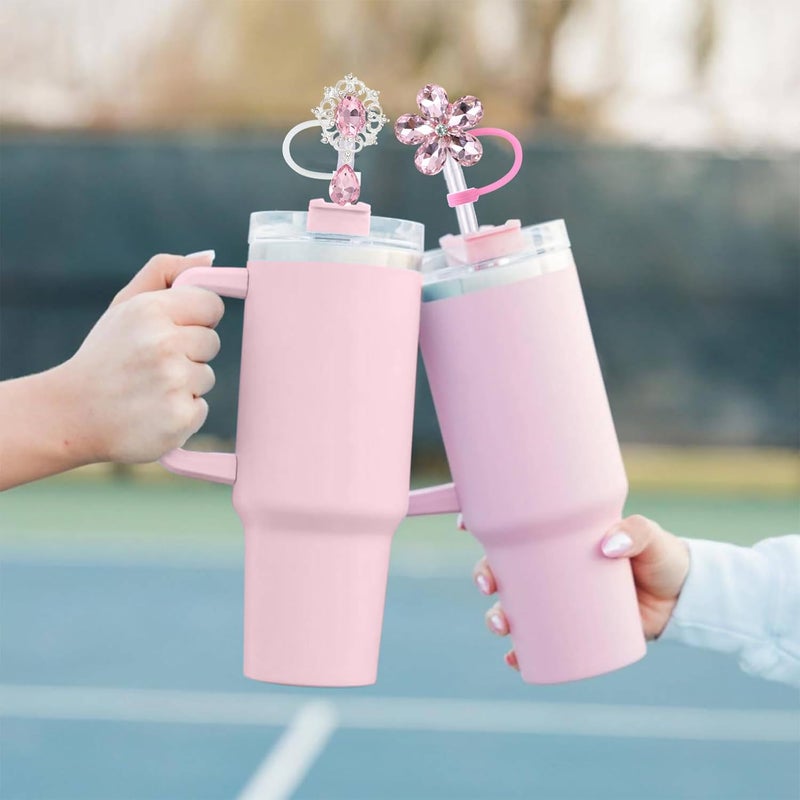 SEMATA 2PCS Cute Diamod Straw Cover Cap for Stanley Cup Accessories,Bling Crystals Straw Toppers for Stanley Tumbler 40&30 oz,Rhinestone Reusable Straws Tips Protectors Compatible with 10mm Straws - Image 5